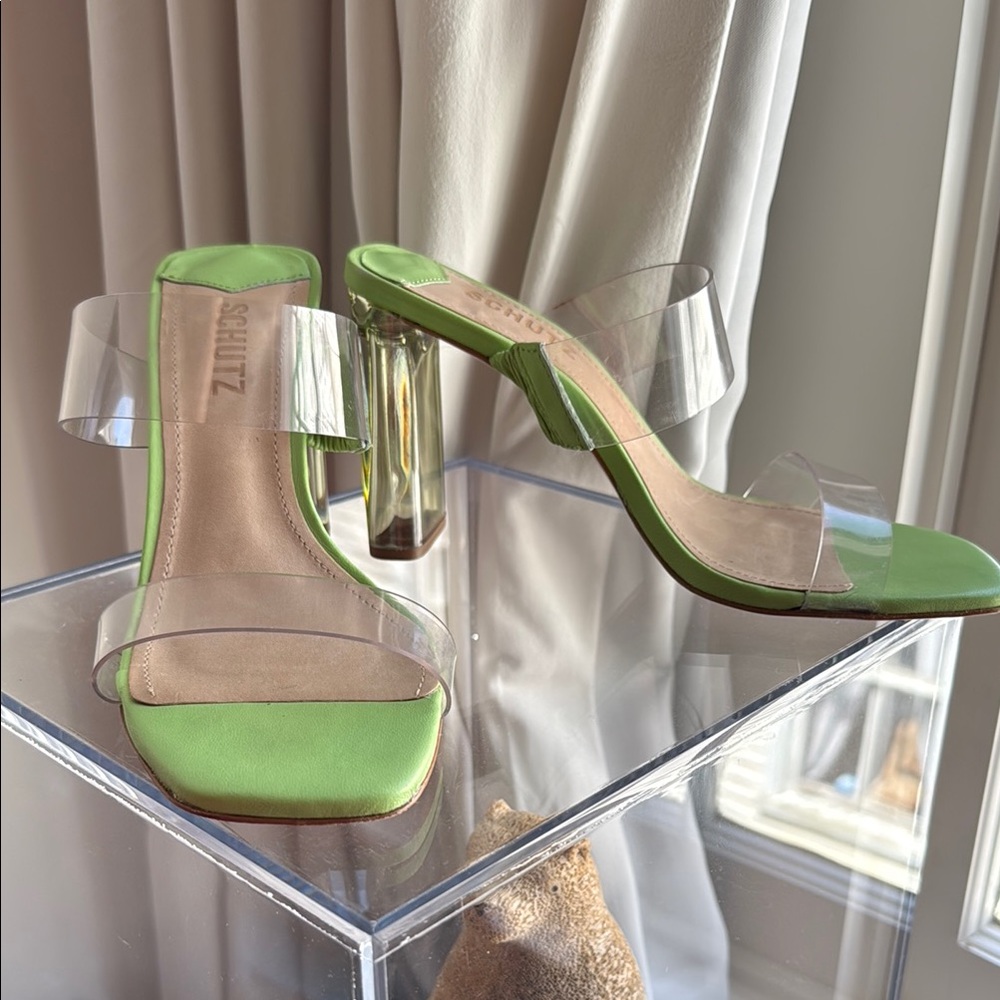 Schutz Green Transparent Strap Heels